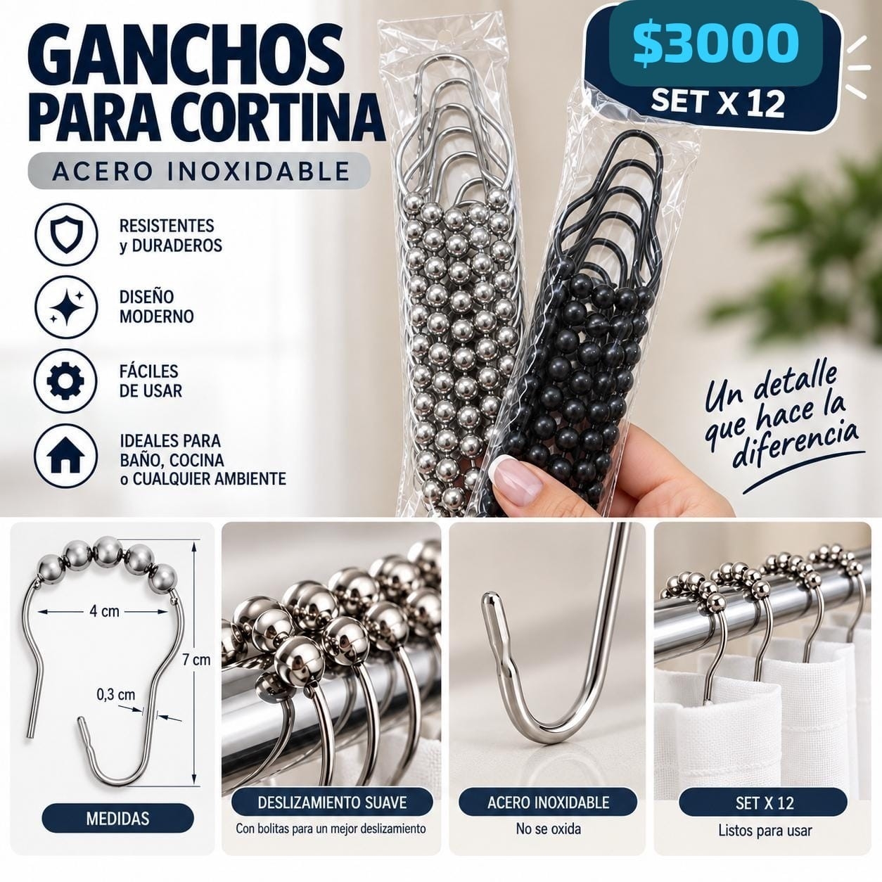 Ganchitos de Baño de Puntitos Acero Inoxidable - Imagen 4