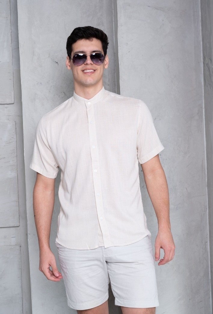 Camisa Lino Hombre Color Manga Corta - Imagen 9