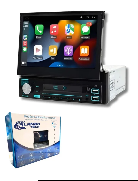 Estereo Retractil Pantalla Multimedia de 7" Bt Fm Usb Aux