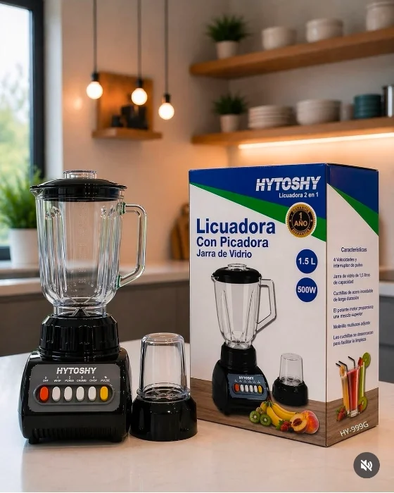 Licuadora de Vidrio 2 en 1 - 600w / 4 Velocidades