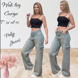 Jeans Wide  Leg Cargo ( Rígido)