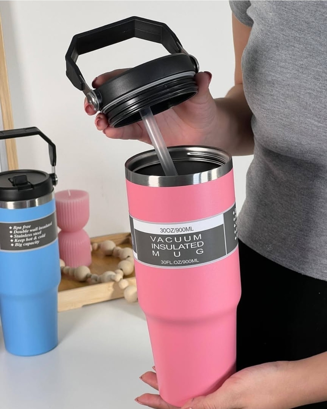 Vaso Termico 900ml con Tapa Manija y Sorbete - Imagen 2