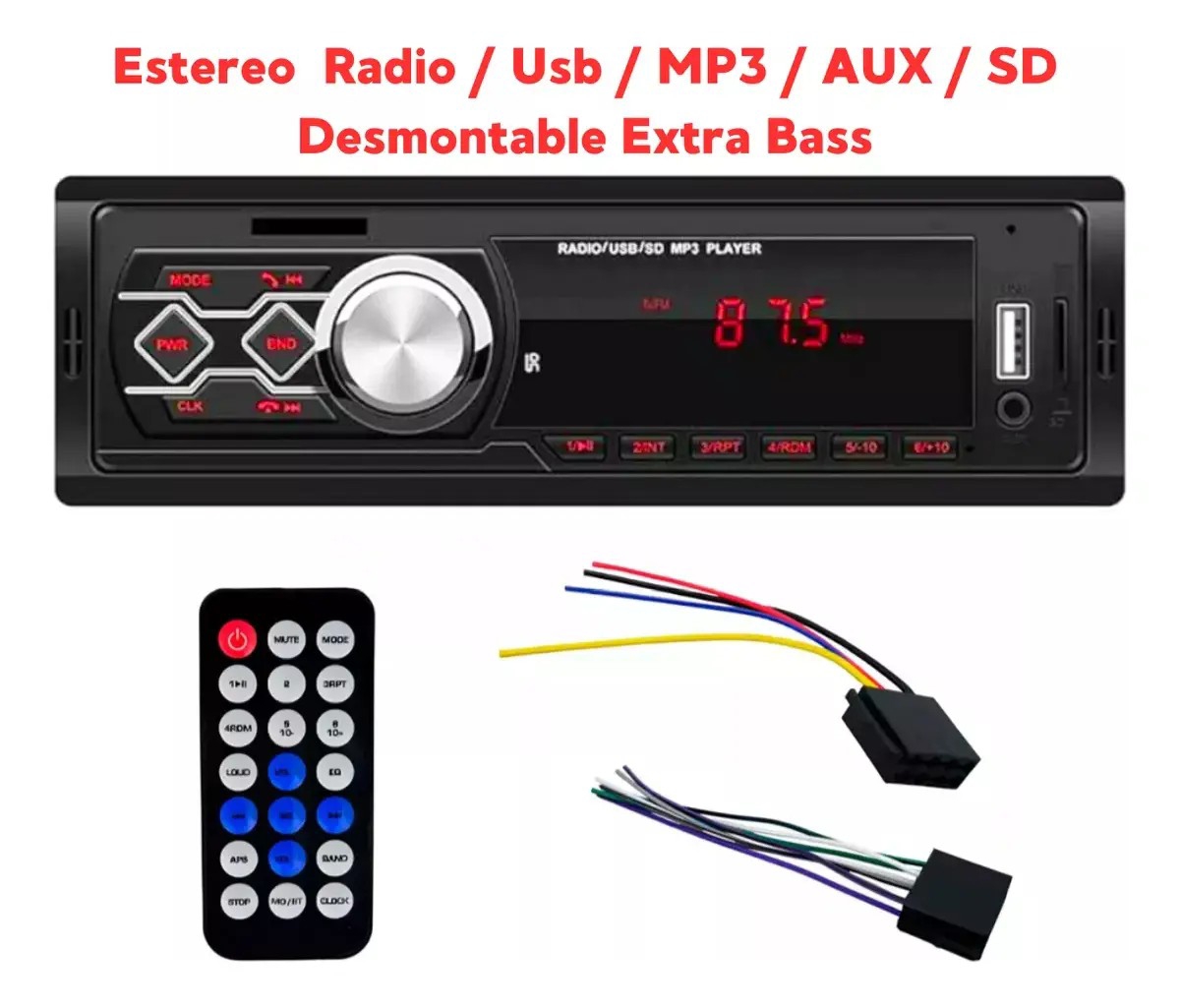 Estereo Desmontable con Control Bluetooth-usb-auxiliar - Imagen 4