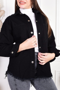 Camisaco Jean Negro con Flecos - Miniatura 2