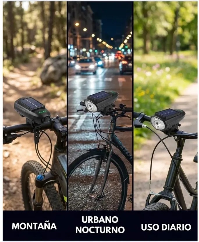 Luz Bocina Carga Solar Potente Bici - Imagen 2