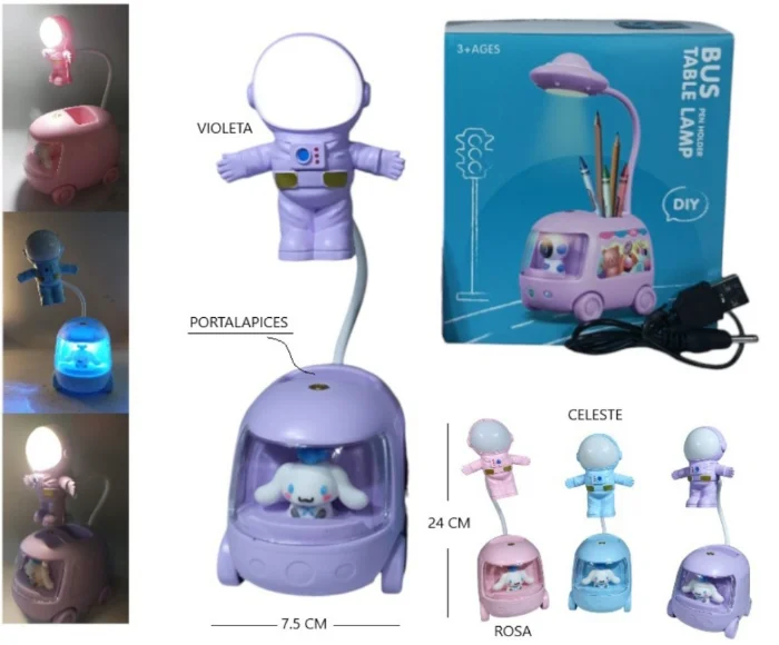 Lámpara Velador Auto-astronauta Doble Led Recargable