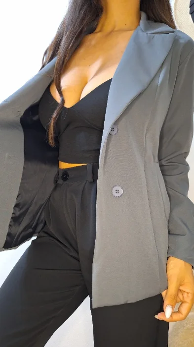 Blazer Forrado de Crep Sastrero Liso