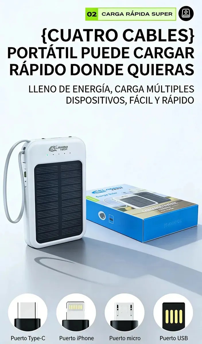 Cargador Portátil Multificha con Carga Solar y Usb - Imagen 2