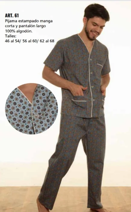 Pijama de Caballeros  M/corta P/largo 100 Algodón