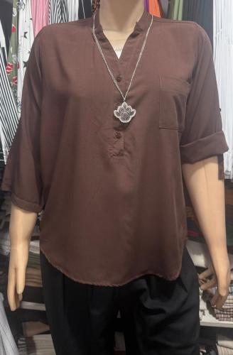 Camisolas Cuello Mau Estampadas y Rayadas Mangas 3/4 en Fibrana Rayón Poplin