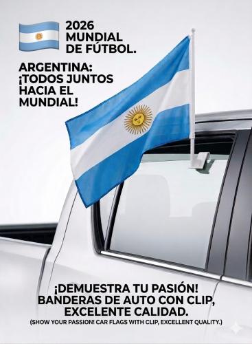 Bandera Argentina con Soporte para Auto Mide 45cm × 30cm, Cotillon, Mundial 2026