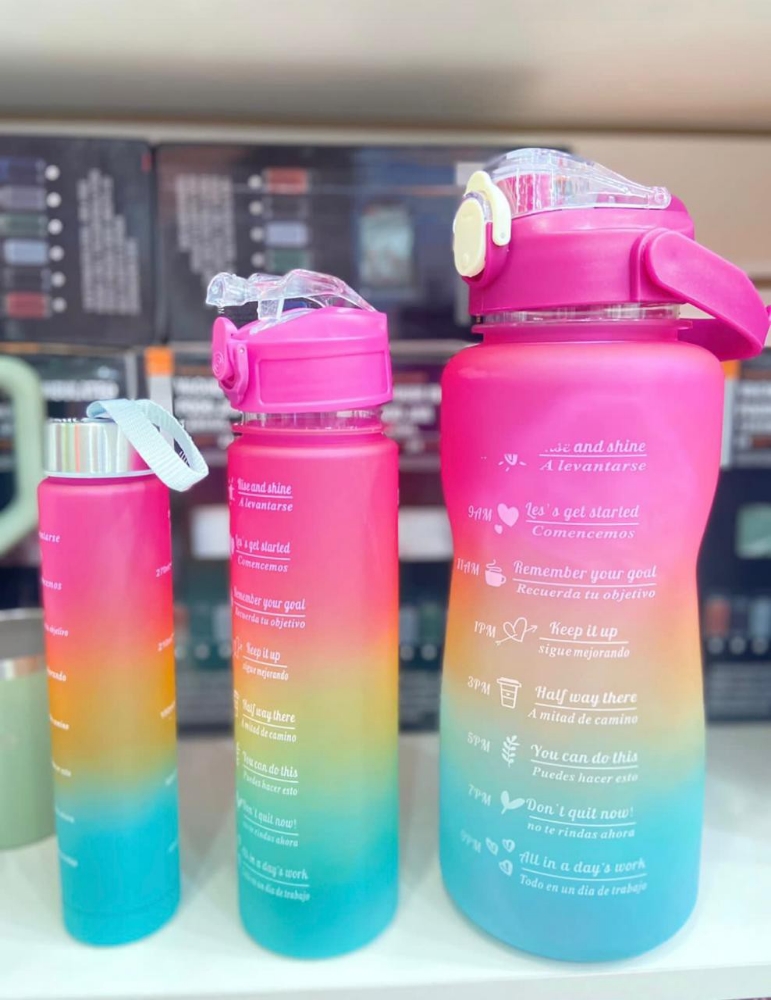 Botella Motivacional X3 Unds Sport Sticker 3d - Imagen 1