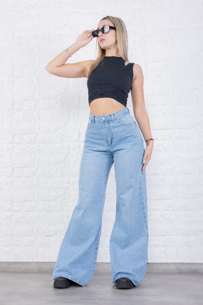 Jean Wide Leg Celeste Claro Dama Palazo - Imagen 1