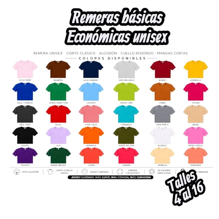 Remera Lisa Algodón Yersey Escolar