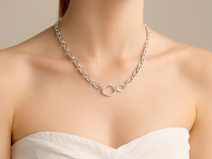Collar Cadena Dije Aro Acero Blanco