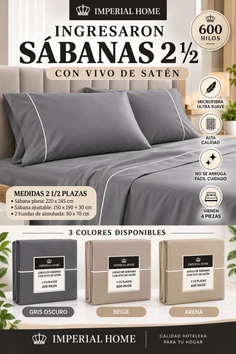 Sábanas 2 1/2 con Vivo de Satén