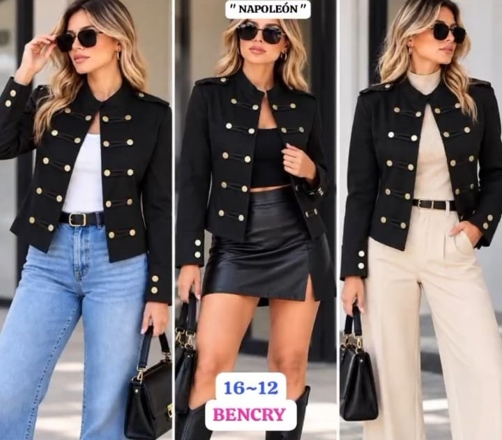 Jean Chamarra Napoleón Negro Campera Dama - Imagen 2