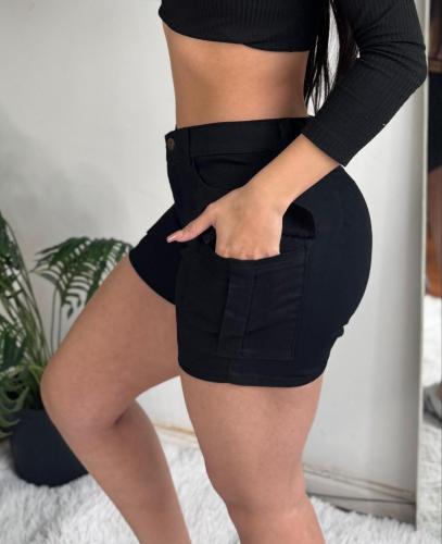 Short Jean Cargo Negro Dama