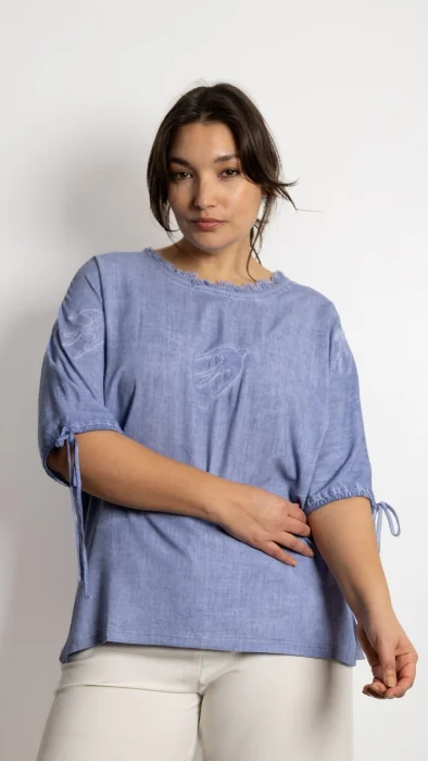 Hazel - Remera Tres Cuartos Algodon y Lino