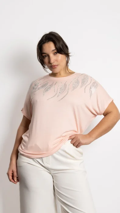 Gloria - Remera Cuello Redondo con Microstrass Importado