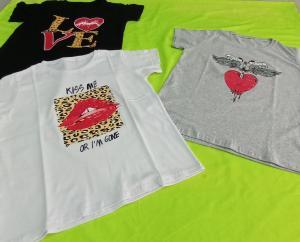 Remera Dama Manga Corta Estampadas Engomadas Algodón