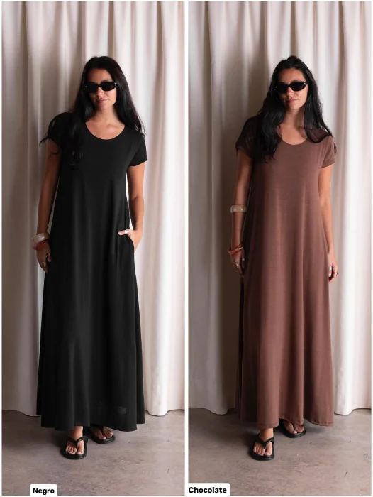 Maxi Vestido Manga Corta