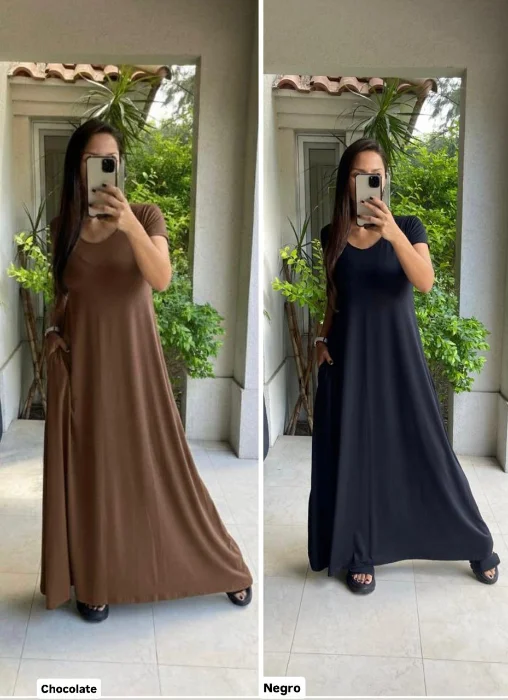 Maxi Vestido Manga Corta