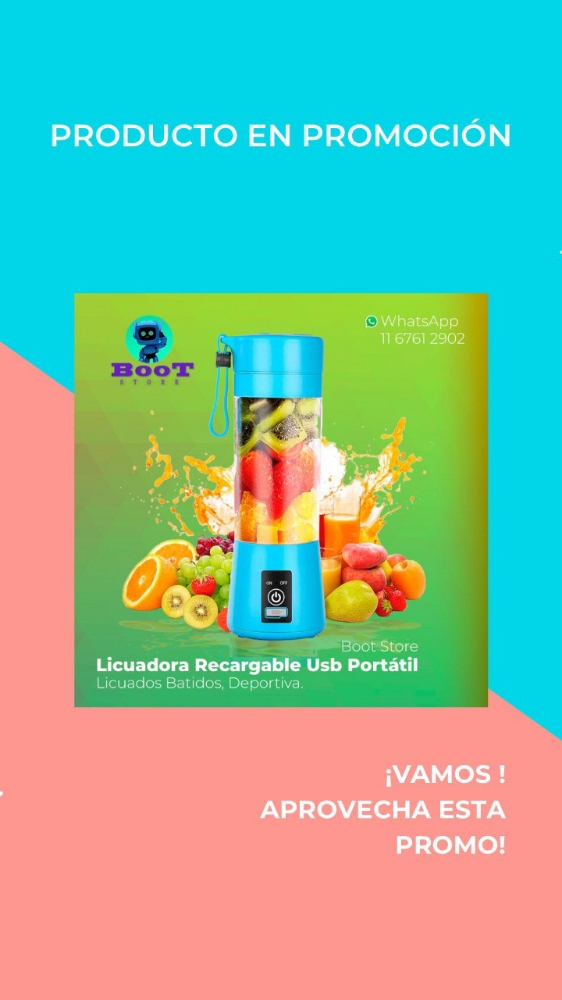 Mini Licuadora Recargable 380ml 6 Aspas - Imagen 6