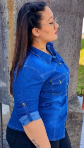 Camisa Jeans Talles Especiales Dama Azul - Miniatura 3