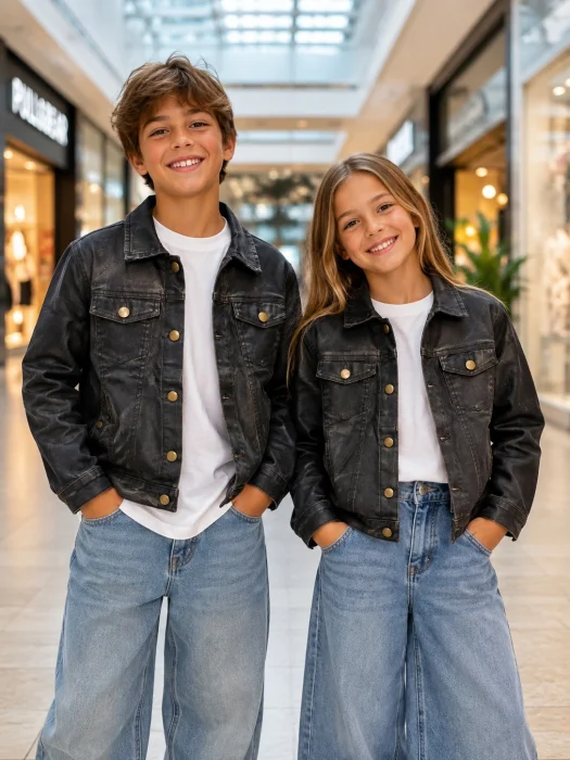 Campera Efecto Cuero Negro