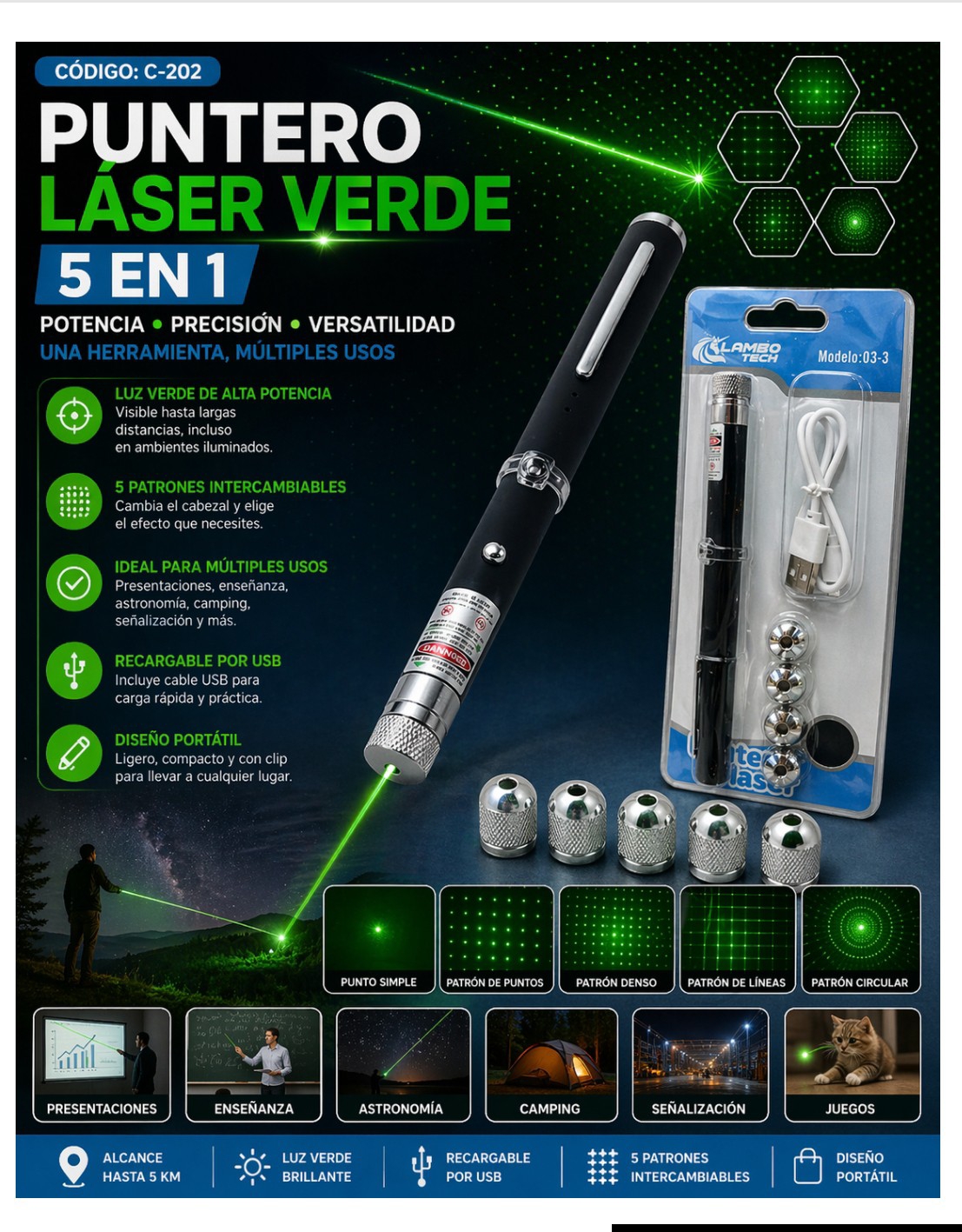 Puntero Láser 5 en 1 Recargable - Imagen 2