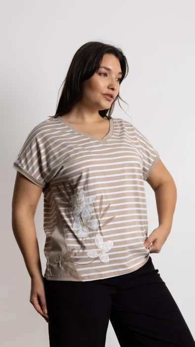 Elora - Remera Cuello V Algodón Rayado