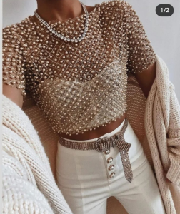 Blusa Perla con Strass y Pollera con Strass