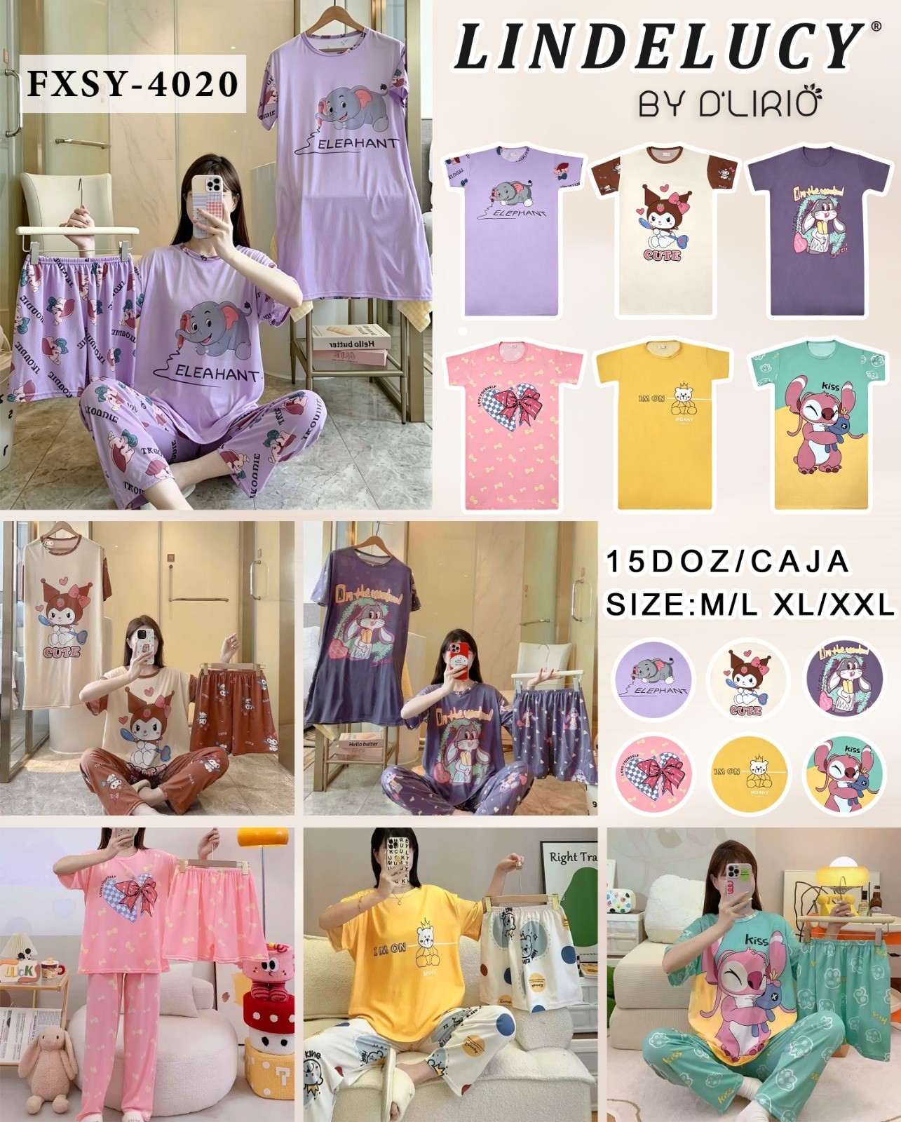 Pijama 4 Piezas Camisón Remera Short Pantalon - Imagen 3