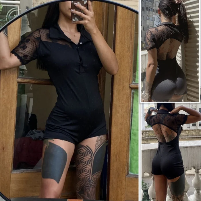 Catsuit C/ Tul  Shorts  Cuello Chomba