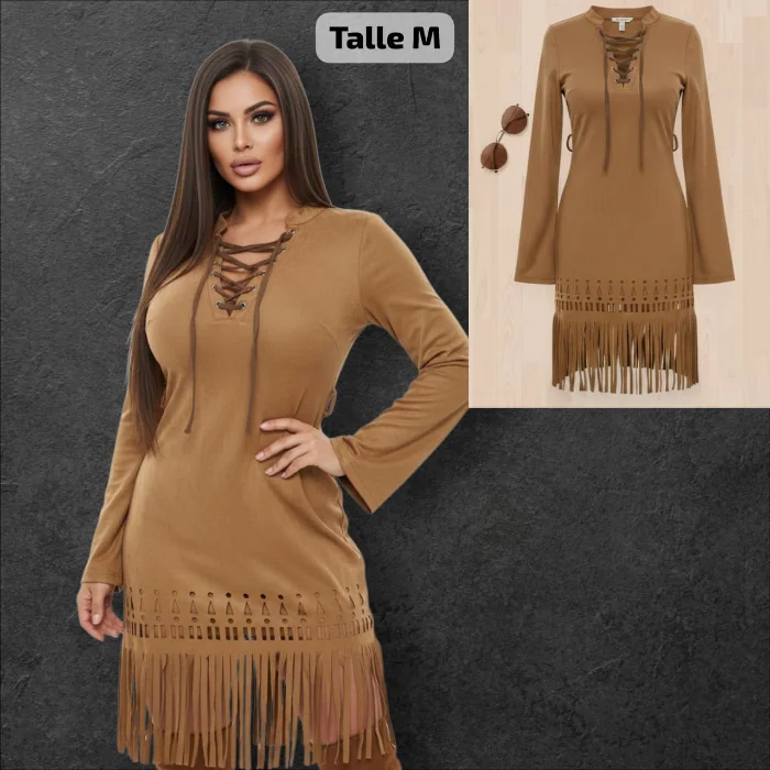 Vestido Tiritas de Gamuza  Importado