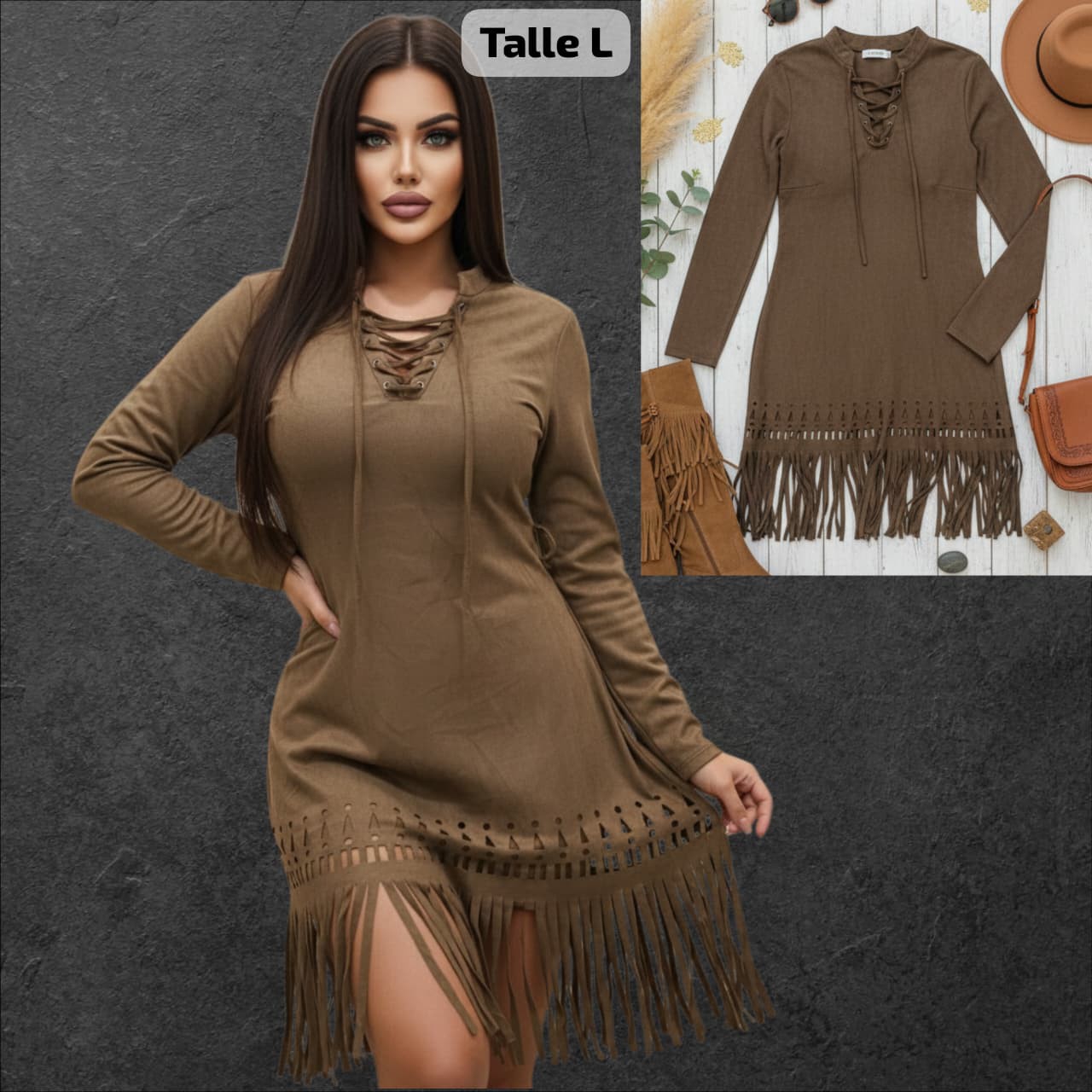 Vestido Tiritas de Gamuza  Importado - Imagen 2