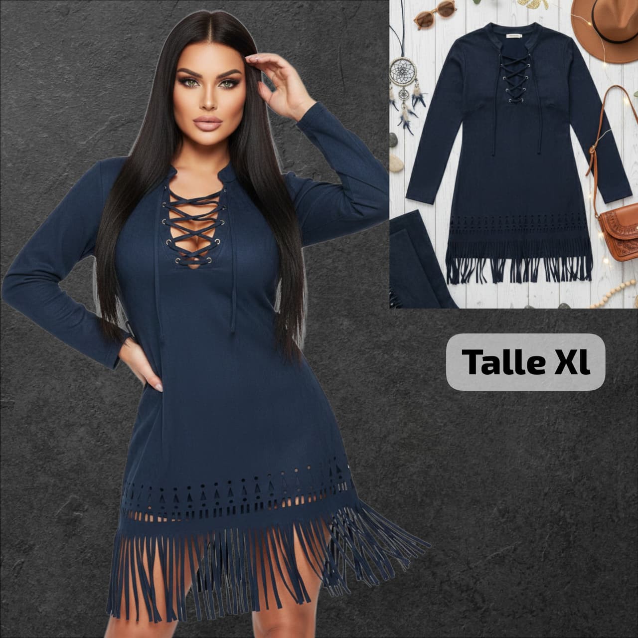 Vestido Tiritas de Gamuza  Importado - Imagen 3