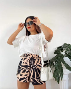 Short de Lino Elastizado y Estampado