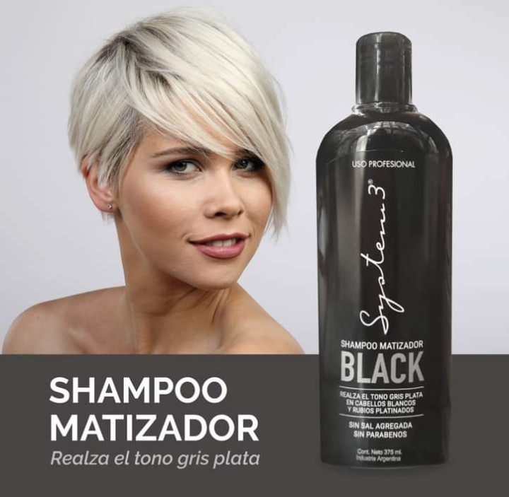 System 3  Shampoo Matizador Negro  X 375ml para Grises, Platinados y Canas - Imagen 3