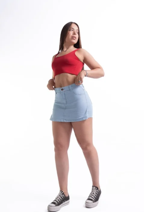Short Pollera Jean Celeste Dama