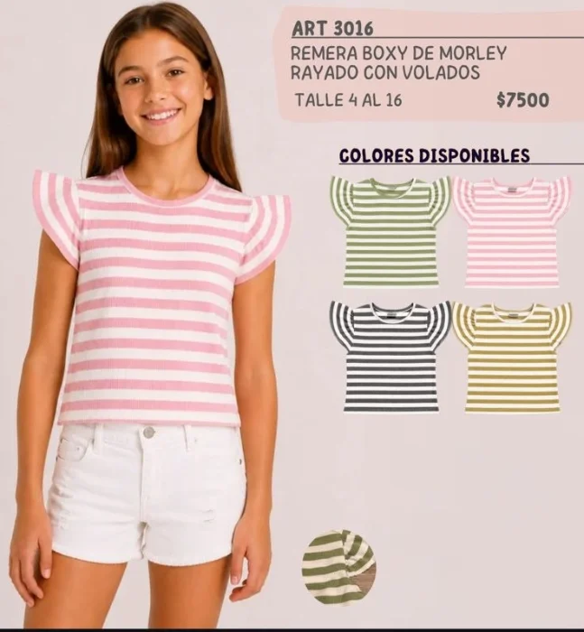 Nena Remera de Morley Rayado con Volados