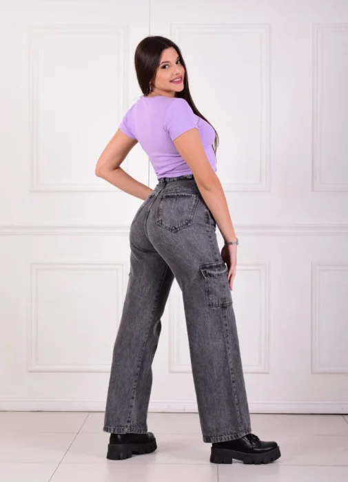 Jean Wide " Cargo " Gris Dama
