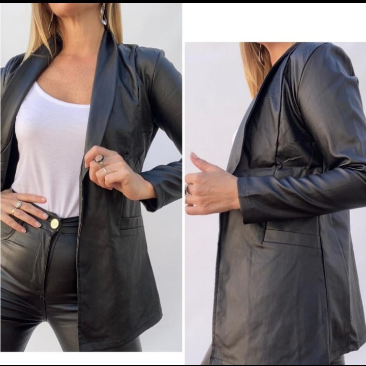 Blazer Engomado Negro Dama Largo - Imagen 3