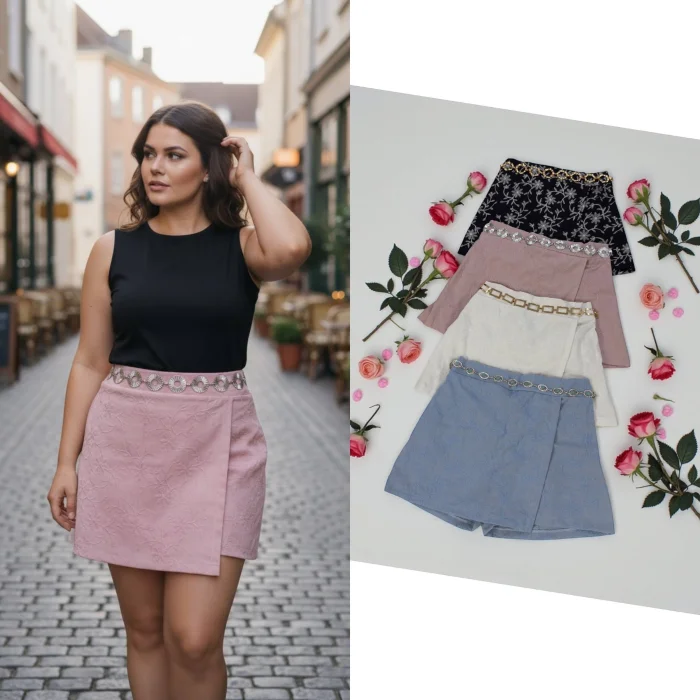 Short Pollera de Lino Bordado Kary