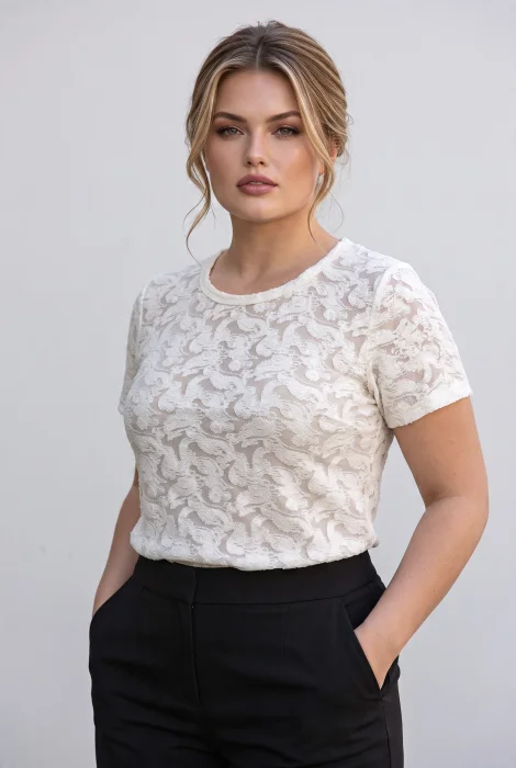 Blusa Naty Encaje con Reliebe Manga Corta