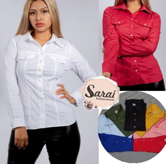 Camisa Poplin Elastizada con Aplique