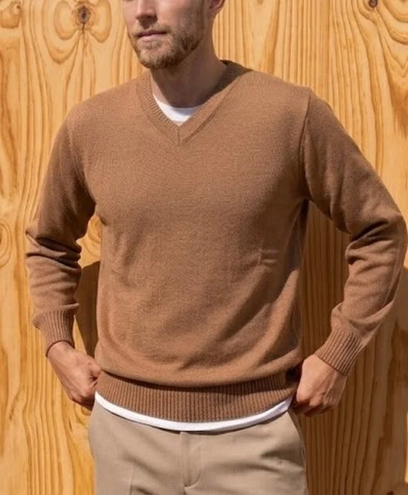 Sweter Liso Antron con Pelo Escote "v"