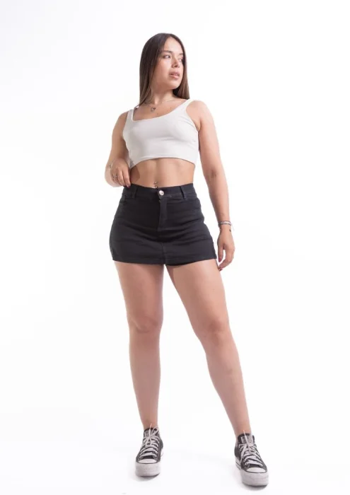 Jean Short Pollera Negro Jean Dama