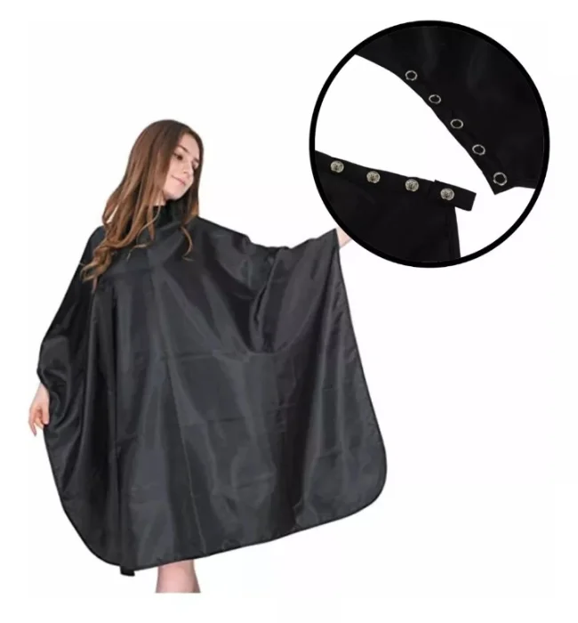 Capa Peinador Barbería con Broches Clip  Negra Unisex